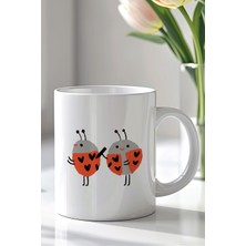 YasBey Design Sevimli Uğur Böcekli 330ML Baskılı Beyaz Seramik Kupa Bardak