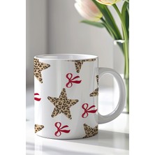 YasBey Design Leopar Yıldız Desenli 330ML Baskılı Beyaz Seramik Kupa Bardak