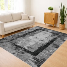 Gri ve Siyah Eskitme Efektli Salon Halısı Yıkanabilir Toz Tutmaz Yüzey Kaymaz Tabanlı - Fnl-34