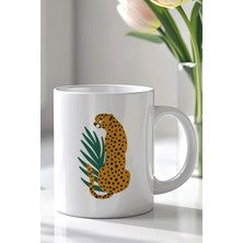 YasBey Design Minimal Leopar Figürlü 330ML Baskılı Beyaz Seramik Kupa Bardak