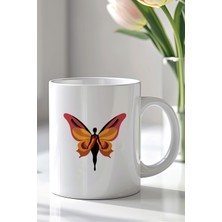 YasBey Design Kelebek Desenli 330ML Baskılı Beyaz Seramik Kupa Bardak