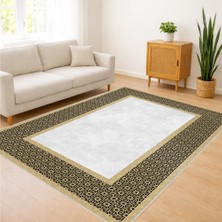 Krem Bordürlü Açık Renk Salon Halısı Yıkanabilir Kaymaz Tabanlı Ferah ve Aydınlık Alanlar Için - FNL-102