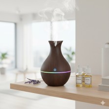 Qoquland Şarjlı Ahşap Vazo Buhar Makinesi - 7 Renk Rgb Işıklı Hava Nemlendirici