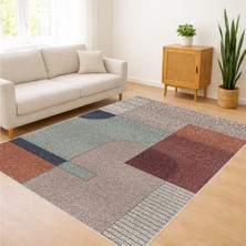Gri ve Pastel Tonlarda Modern Blok Desenli Oturma Odası Halısı Toz Tutmaz Kaymaz Tabanlı - FNL-287