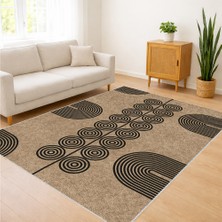 Bej Zeminli Yuvarlak Desenli Salon Halısı Antialerjik Kaymaz Tabanlı Doğal Dekorasyon Için - FNL-290