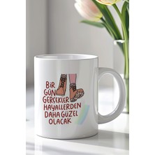 YasBey Design Mizahi Yazılı 330ML Baskılı Beyaz Seramik Kupa Bardak