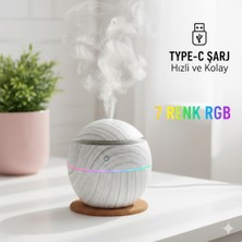 Qoquland Şarjlı Oval Hava Nemlendirici - 7 Renk Rgb Işıklı Difüzör - Type-C Girişli Aromaterapi Cihazı