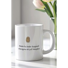 YasBey Design Mizahi Yazılı 330ML Baskılı Beyaz Seramik Kupa Bardak