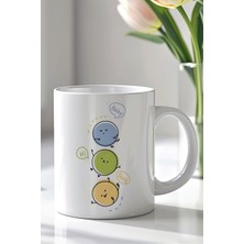 YasBey Design Sevimli Karakter Figürlü 330ML Baskılı Beyaz Seramik Kupa Bardak