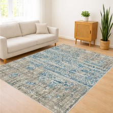 Mavi ve Bej Tonlarda Soft Desenli Salon Halısı Antialerjik Kaymaz Tabanlı Ferah Mekanlar Için - FNL-210