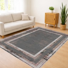 Gri Tonlu Minimal Çerçeveli Salon Halısı Yıkanabilir Kaymaz Tabanlı Sade ve Modern Yaşam Alanları Için - Fnl-19