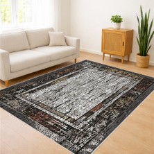 Siyah ve Gri Tonlarda Klasik Desenli Salon Halısı Toz Tutmaz Kaymaz Tabanlı Zamansız Dekorasyon Için - FNL-222