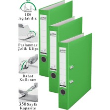 ArtMaster Büro Klasörü Yeşil Dar 3 Adet Plastik Dar Yeşil Klasör Halkalı Paslanmaz Çelik Klipsli Ofis Büro