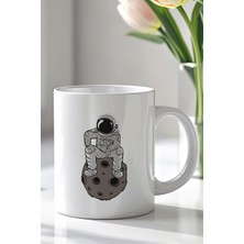 YasBey Design Astronot Temalı 330ML Baskılı Beyaz Seramik Kupa Bardak