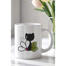 YasBey Design Sevimli Kedi Desenli 330ML Baskılı Beyaz Seramik Kupa Bardak