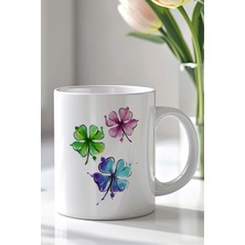 YasBey Design Çiçek Desenli 330ML Baskılı Beyaz Seramik Kupa Bardak