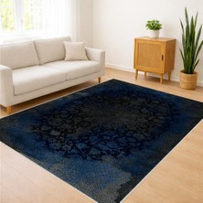 Lacivert ve Antrasit Tonlarında Modern Desenli Salon Halısı Yıkanabilir Kaymaz Tabanlı Toz ve Leke Tutmaz Dört Mevsim Kullanıma Uygun - Fnl-09
