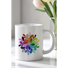 YasBey Design Renkli Mandala Çiçek Desenli 330ML Baskılı Beyaz Seramik Kupa Bardak