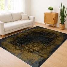 Siyah ve Altın Dokulu Dijital Baskı Oturma Odası Halısı Antialerjik Yapıda Kolay Temizlenir Kaymaz Tabanlı Şık Tasarım - Fnl-10