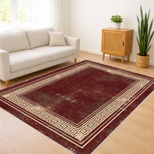 Bordo Klasik Desenli Salon Halısı Yıkanabilir Kaymaz Tabanlı Geleneksel ve Modern Dekor Uyumlu - Fnl-42