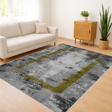 Gri ve Sarı Tonlarda Desenli Salon Halısı Toz Tutmaz Yüzey Kaymaz Tabanlı Ferah Mekanlar Için - Fnl-37