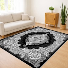 Siyah Beyaz Oval Desenli Klasik Salon Halısı Antialerjik Kaymaz Tabanlı Şık ve Zamansız Tasarım - Fnl-88