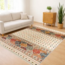 Renkli Etnik Desenli Salon Halısı Yıkanabilir Toz Tutmaz Kaymaz Tabanlı Canlı Mekanlar Için - FNL-198