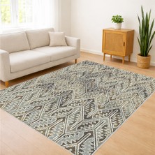 Bej ve Gri Tonlarda Zigzag Desenli Salon Halısı Yıkanabilir Antialerjik Kaymaz Tabanlı - FNL-233