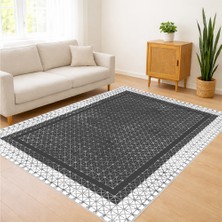 Gri Zeminli Minimal Nokta Desenli Salon Halısı Yıkanabilir Antialerjik Kaymaz Tabanlı - FNL-128