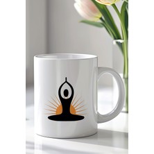 YasBey Design Yoga Meditasyon Temalı 330ML Baskılı Beyaz Seramik Kupa Bardak