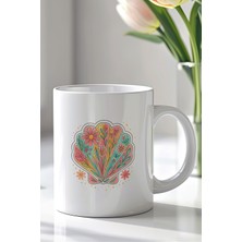 YasBey Design Çiçek Desenli 330ML Baskılı Beyaz Seramik Kupa Bardak