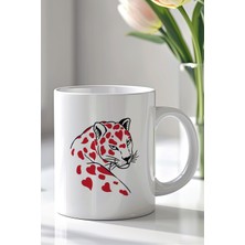 YasBey Design Leopar Desenli 330ML Baskılı Beyaz Seramik Kupa Bardak