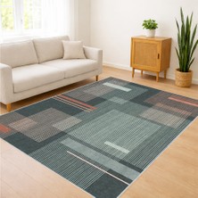 Yeşil Tonlu Modern Desenli Oturma Odası Halısı Yıkanabilir Antialerjik Kaymaz Tabanlı - FNL-207