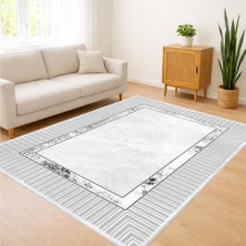 Beyaz Zeminli Ince Çizgili Modern Salon Halısı Toz Tutmaz Antialerjik Kaymaz Tabanlı - FNL-119