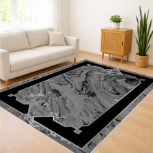 Siyah Mermer Efektli Modern Salon Halısı Toz Tutmayan Yüzey Kaymaz Tabanlı Çağdaş Dekorasyon - FNL-101