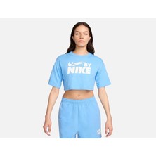 Nike Sportswear Gel Wide Cut & Off Shoulder Cropped Short-Sleeve Mavi Kadın T-Shirt FZ4635-412