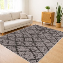 Gri Tonlarda Çapraz Desenli Modern Salon Halısı Yıkanabilir Antialerjik Kaymaz Tabanlı - FNL-296