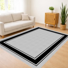 Gri Zeminli Siyah Çerçeveli Sade Salon Halısı Yıkanabilir Kaymaz Tabanlı - SM-509