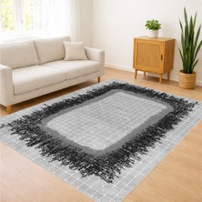 Açık Gri Zeminli Çerçeveli Modern Salon Halısı Toz Tutmaz Kaymaz Tabanlı Sade Şıklık - FNL-471