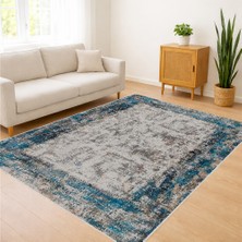 Gri ve Mavi Tonlarda Eskitme Desenli Salon Halısı Antialerjik Kaymaz Tabanlı - SM-180
