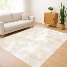 Krem Zeminli Yumuşak Dokulu Sade Salon Halısı Yıkanabilir Kaymaz Tabanlı Ferah Kullanım - SM-346