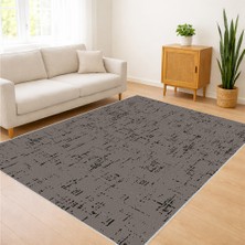 Koyu Gri Zeminli Minimal Desenli Oturma Odası Halısı Yıkanabilir Kaymaz Tabanlı Modern Stil - FNL-299