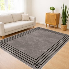 Gri Zeminli Siyah Çerçeveli Sade Salon Halısı Antialerjik Kaymaz Tabanlı Net Görünüm - SM-597