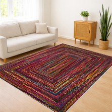 Renkli Çizgisel Etnik Desenli Salon Halısı Yıkanabilir Kaymaz Tabanlı Enerjik Dekorasyon - SM-600