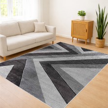 Antrasit ve Gri Tonlarda Zigzag Desenli Salon Halısı Yıkanabilir Antialerjik Kaymaz Tabanlı - RVG1037