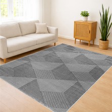 Gri Tonlarda Geometrik Geçişli Modern Salon Halısı Toz Tutmaz Kaymaz Tabanlı Sade Kullanım - RVG1088
