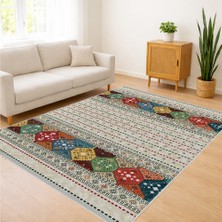 Renkli Etnik Bordürlü Salon Halısı Yıkanabilir Toz Tutmaz Kaymaz Tabanlı - SM-321