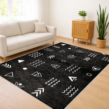 Siyah Zeminli Beyaz Sembollü Modern Salon Halısı Antialerjik Kaymaz Tabanlı Güçlü Kontrast - SD-1152