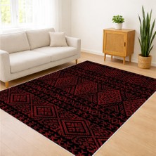 Koyu Kırmızı Geometrik Desenli Salon Halısı Toz Tutmaz Kaymaz Tabanlı Güçlü Dekorasyon - SD-842