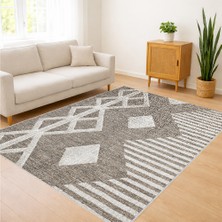 Gri ve Beyaz Tonlarda Modern Zigzag Desenli Salon Halısı Yıkanabilir Toz Tutmaz Kaymaz Tabanlı - Sm-26